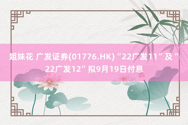 姐妹花 广发证券(01776.HK)“22广发11”及“22广发12”拟9月19日付息