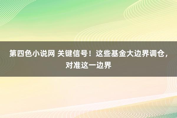 第四色小说网 关键信号！这些基金大边界调仓，对准这一边界