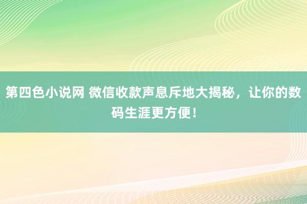 第四色小说网 微信收款声息斥地大揭秘，让你的数码生涯更方便！