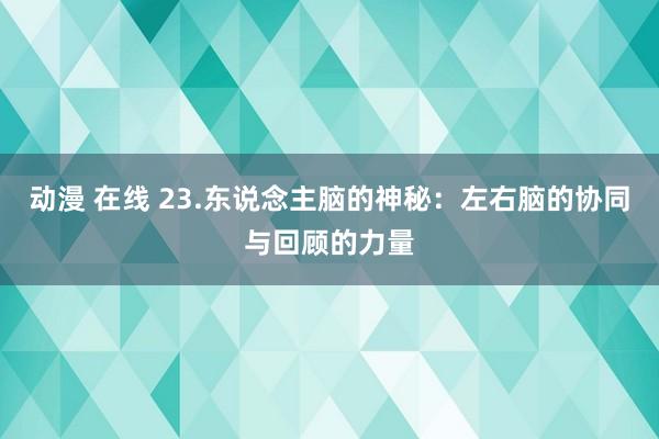 动漫 在线 23.东说念主脑的神秘：左右脑的协同与回顾的力量